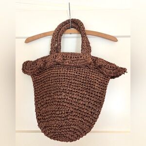LOFT brown woven straw purse